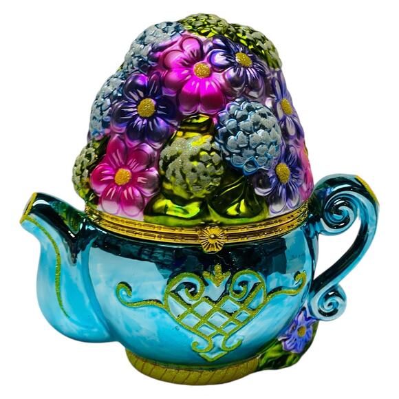Christopher Radko 6" Hinged Porcelain Trinket Teapot 2006 Spring Bouquet MIB - Picture 10 of 15